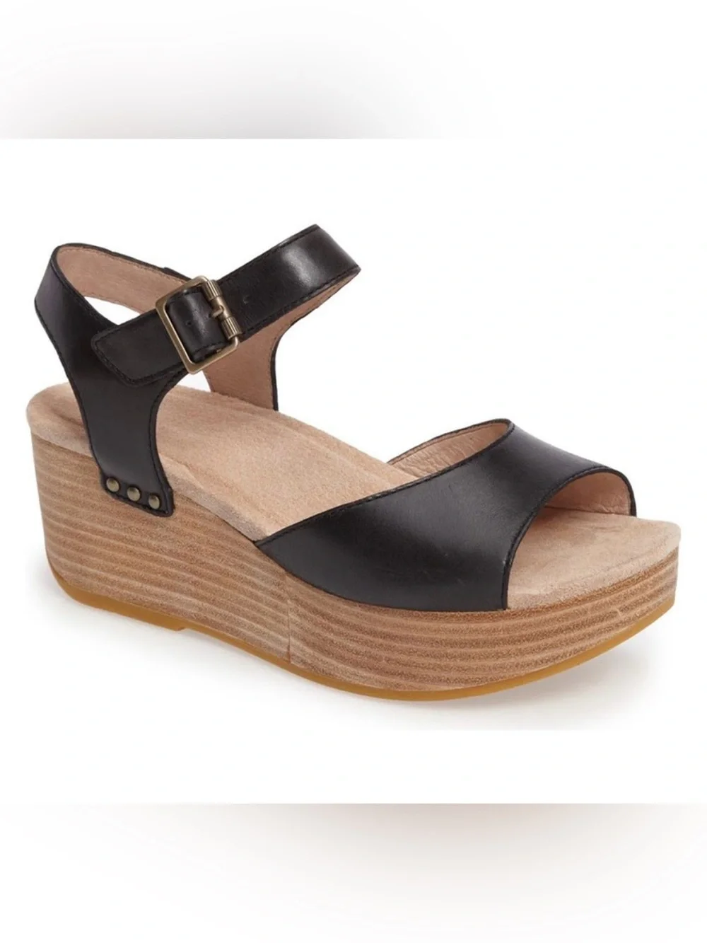 DANSKO Women's Leather Wedge Silvie Platform Sandals with Ankle Strap Size 38